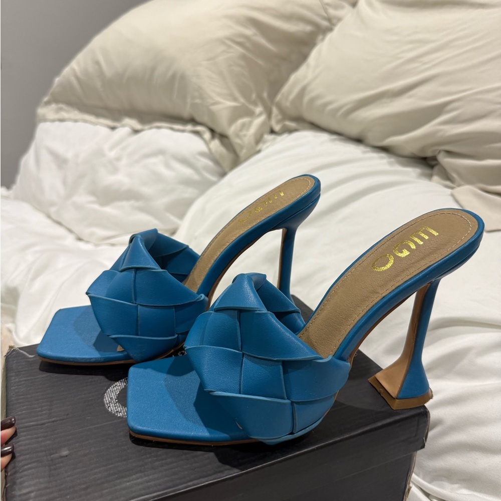 EGO Blue Woven Heeled mule Sandals